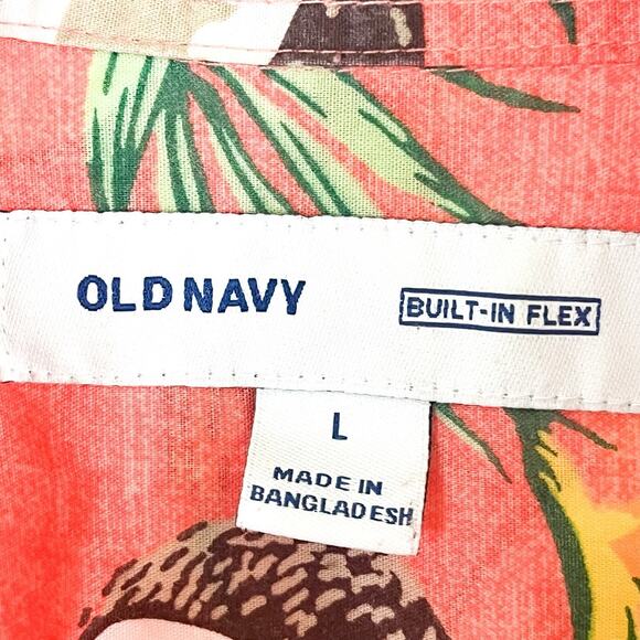 Old Navy Mens Built In Flex Button Front Shirt - Orange Multicolor, Size L - Picture 4 of 6